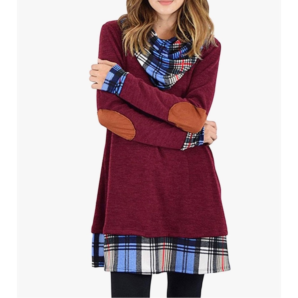 Sweater Style Mini Tunic Dress Matching Infinity Scarf
